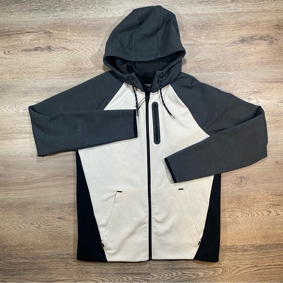 Old Navy Active Zip-up Hoodie Men's Large Black Cream Go-Dry Chest Pockets - Picture 2 of 13
